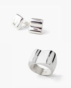 Set artesanal anillo Cebú y pendientes Calima Mini de plata reciclada, de Lalanne