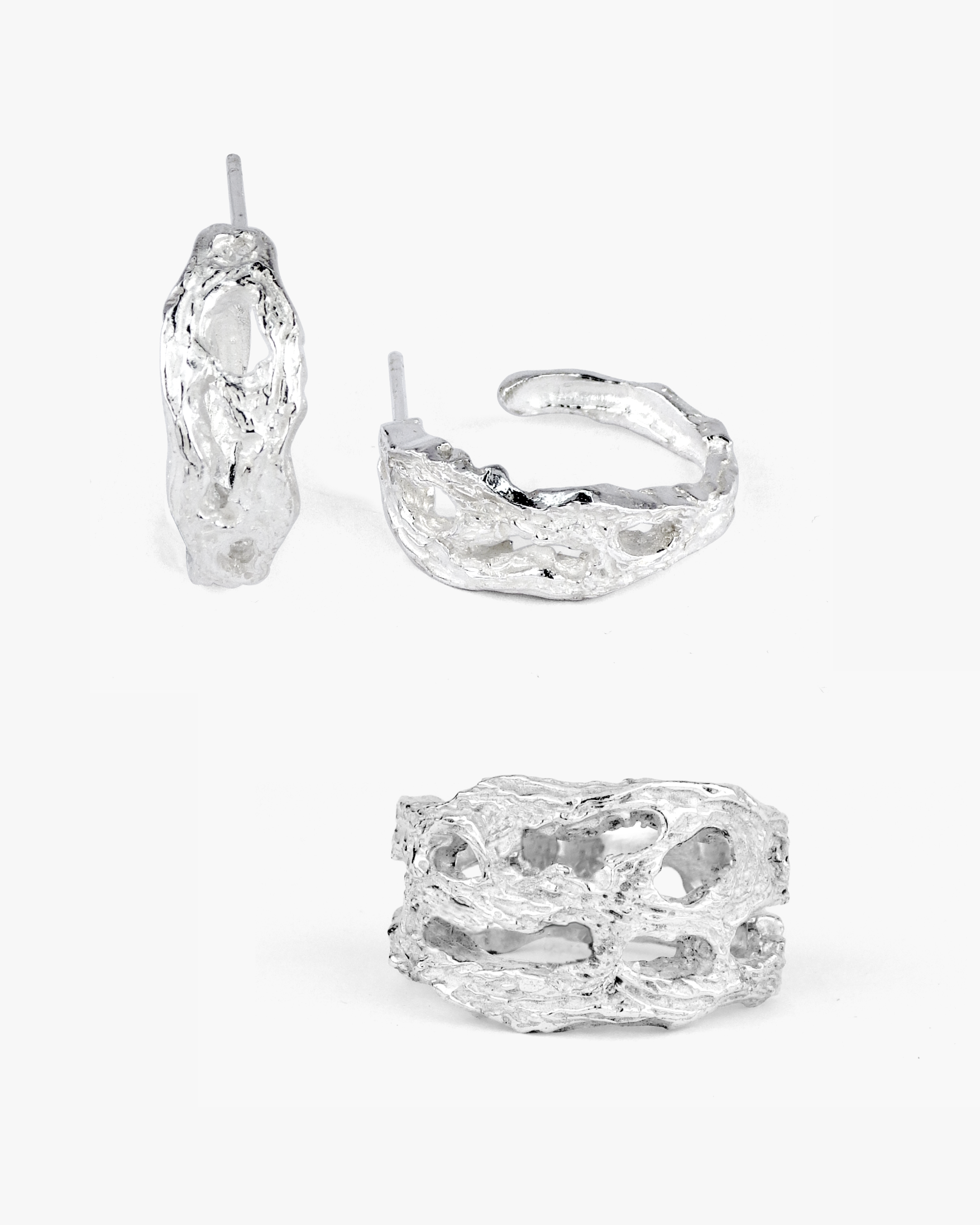 Set joyería artesanal de pendientes Brut y anillo Ecru, de Lalanne