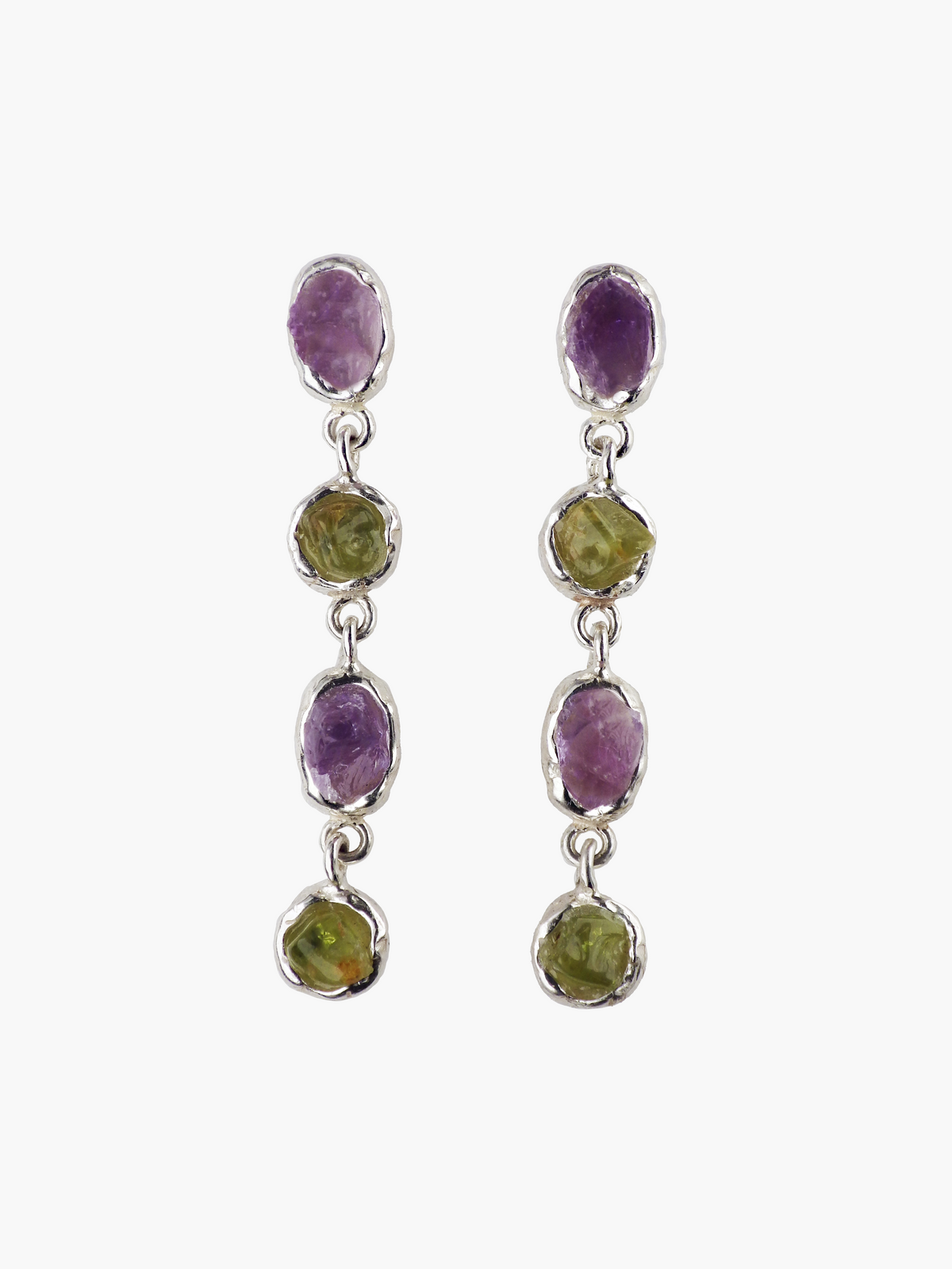 Pendientes Ishi plata de ley amatista y olivina POR