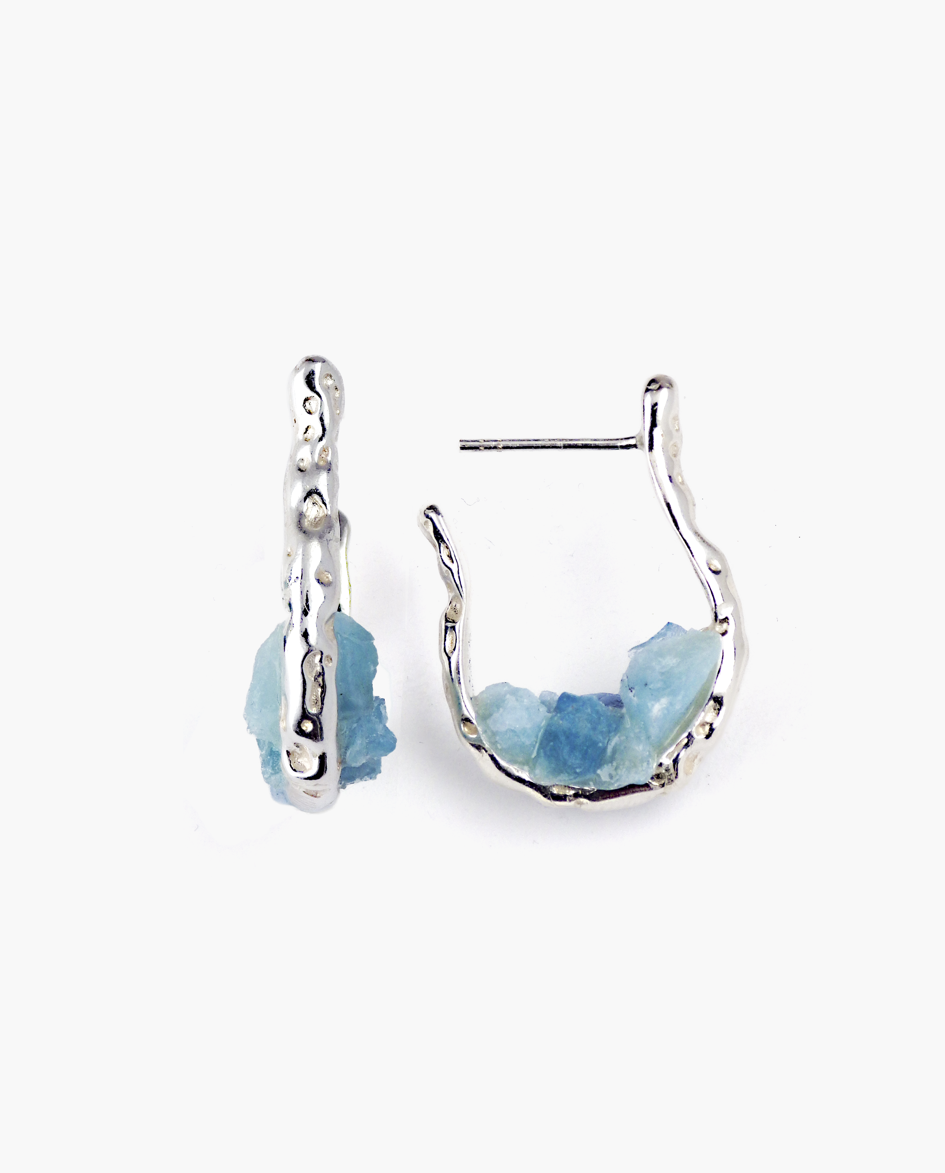 Pendientes de aro Talus plata y piedra aguamarina POR