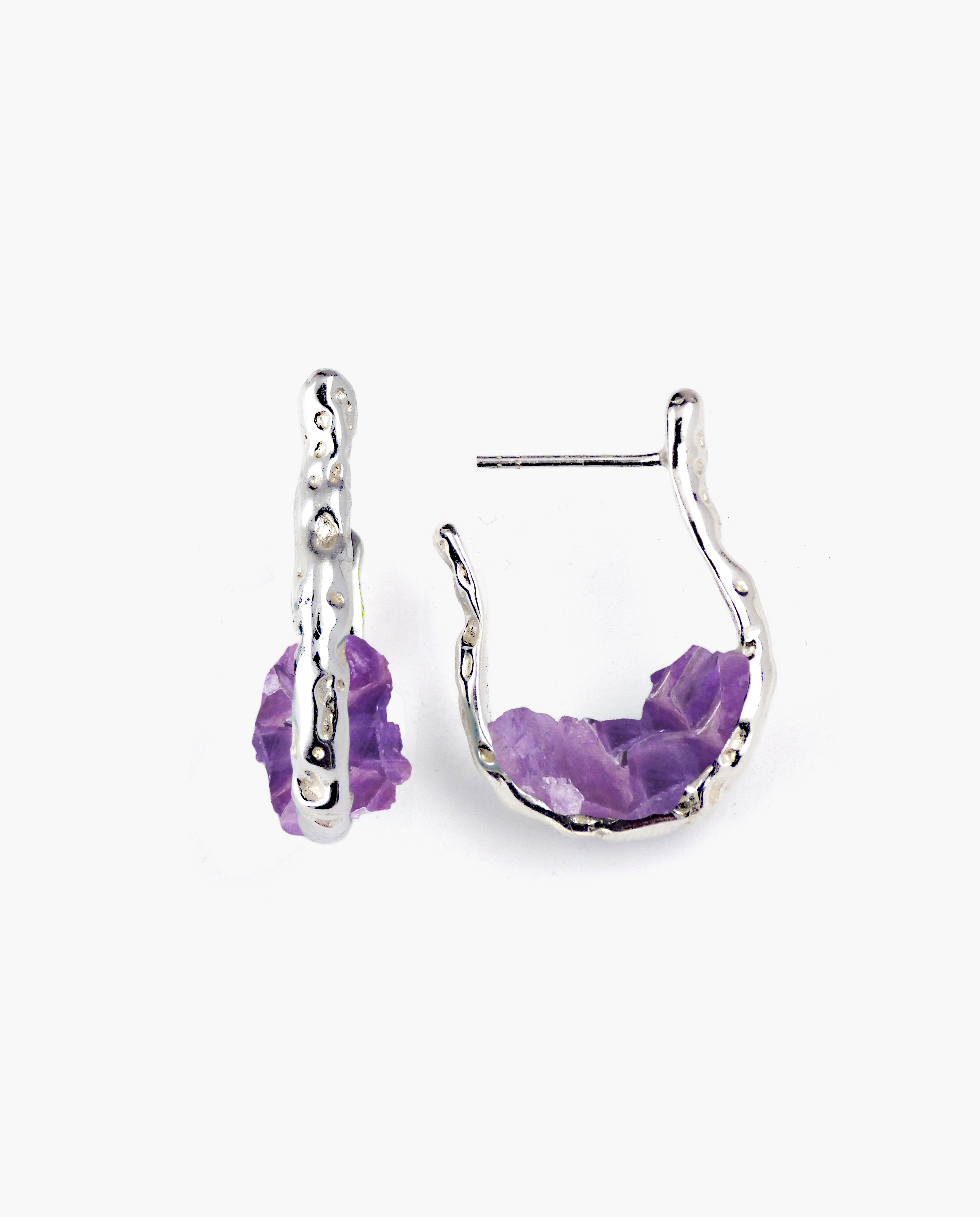 Pendientes de aro Talus plata y piedra amatista POR