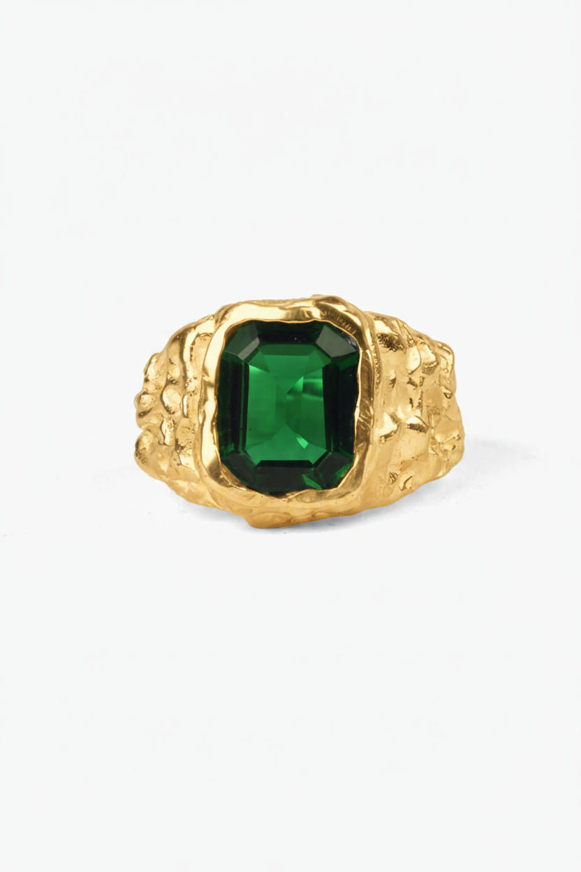 Anillo oro vermeil con esmeralda verde