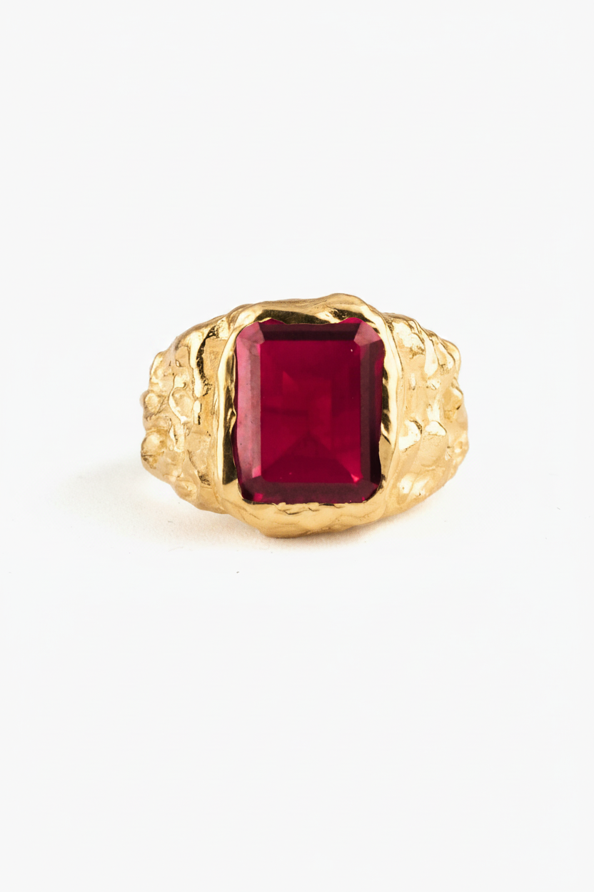 Anillo oro vermeil con piedra roja
