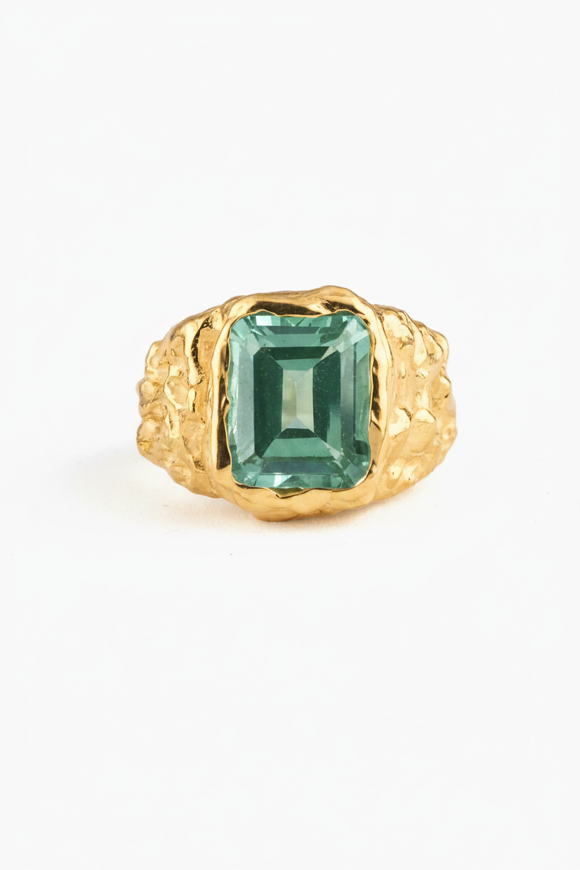 Anillo oro vermeil con piedra verde