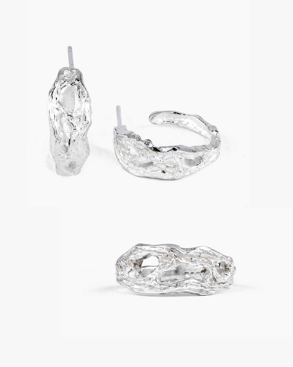 Set joyería artesanal pendientes Brut y anillo Rare, de Lalanne