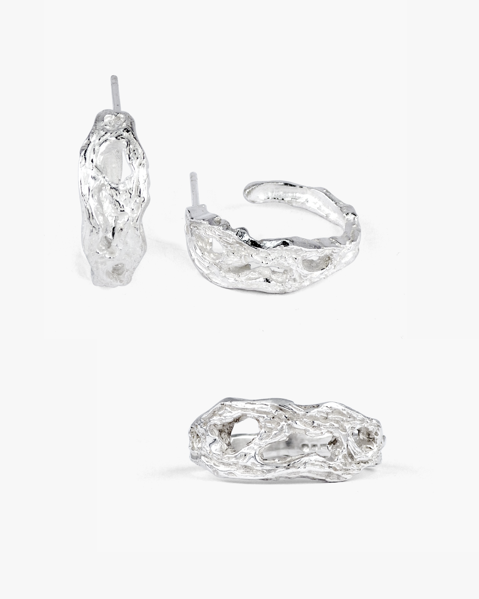 Set joyería artesanal pendientes Brut y anillo Rare, de Lalanne